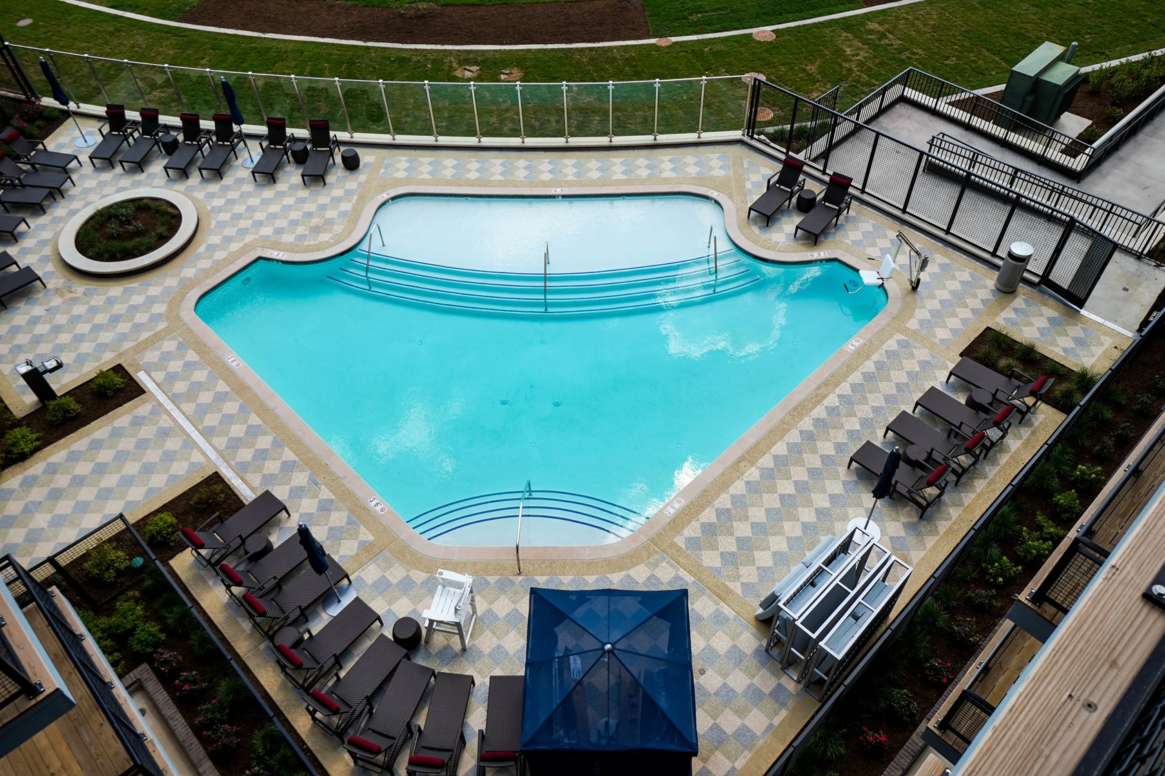 Hotel pool deck across Gulf Coast